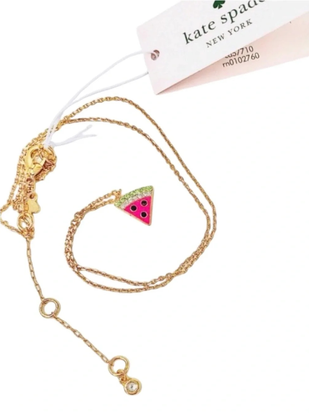 Kate Spade Picnic Perfect Watermelon Pendant Necklace NWT Gold Enamel Crystal